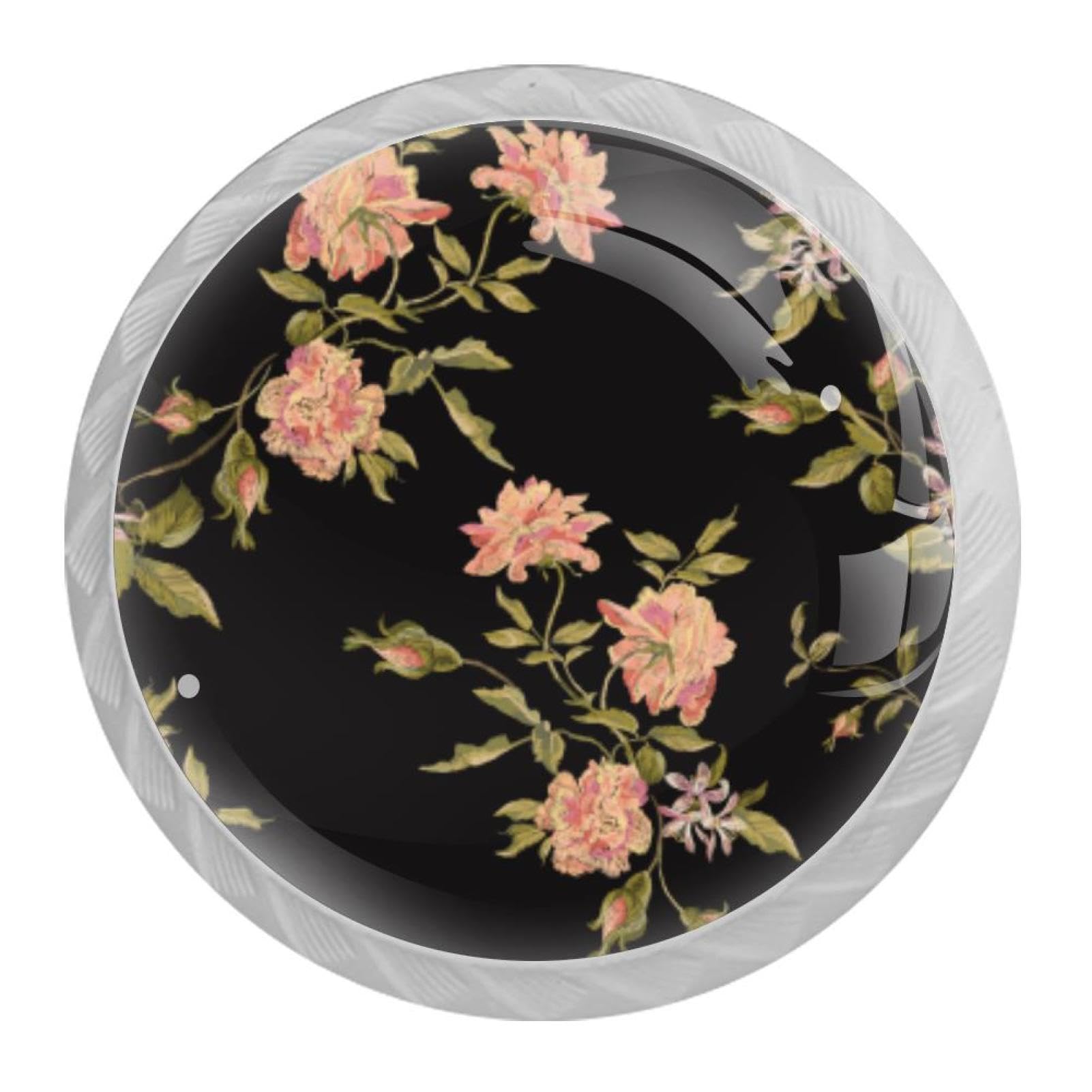Tqmspg 4 Pieces Drawer Pulls Peony Flowers Door Knobs Dresser Handles for Kitchen Wardrobe Cupboard Hardware Furniture