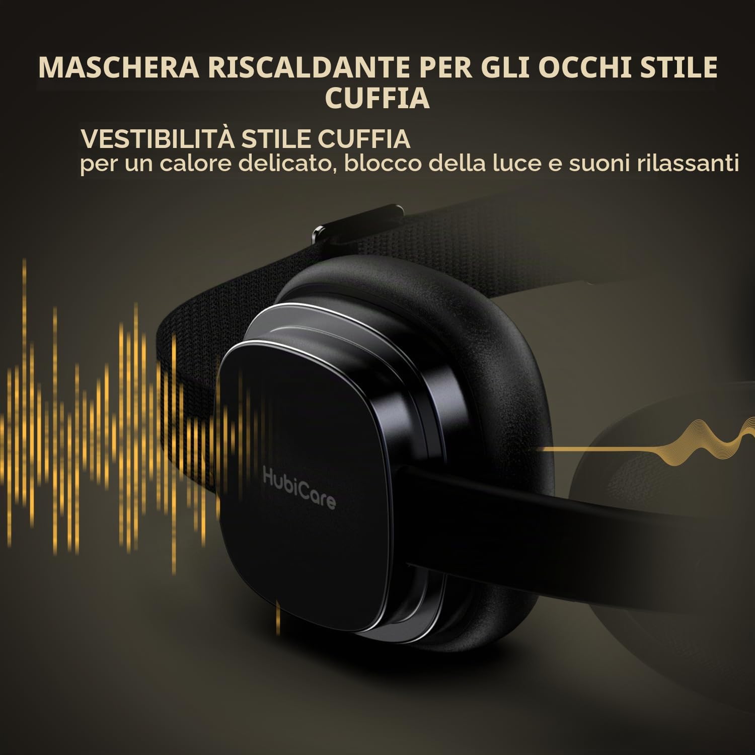 HubiCare - Maschera antirumore per gli occhi, con terapia termica e musica Bluetooth, per concentrarsi, rilassare, dormire meglio, meditare e alleviare la tensione (nero)