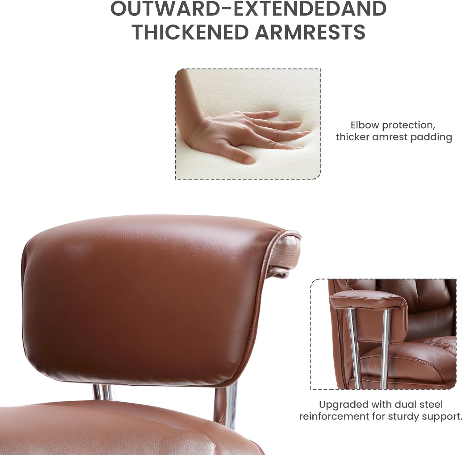 OLIXIS Home Office Desk Chair Comfy with Foot Rest, PU Leather Ergonomic Big and Tall High Back Support, 360° Swivel Wheels, Armrests and Detachable Pillow, Height Adjustable, Brown