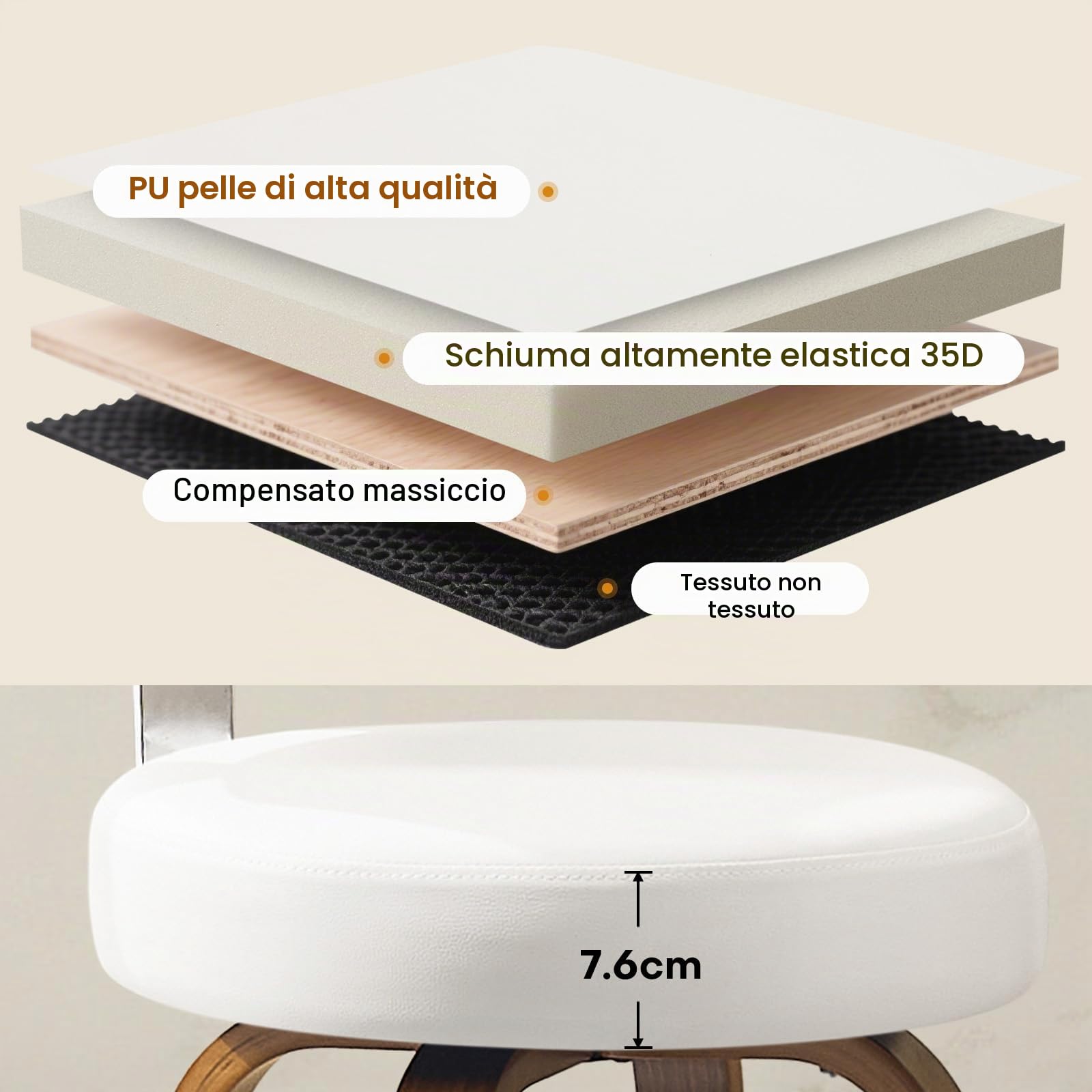 Bekrvio Set da 4 Sgabelli Girevoli con Altezza da Bar, Sgabelli da Bar in Legno Massiccio con Schienale, Altezza Seduta 65 cm, Sedia Girevole da Bar–Sgabello da Bar per Esterno Resistente agli Agenti