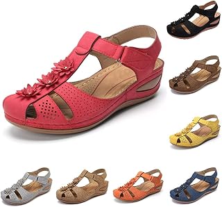 Sandalias ortopédicas de arco y ajuste ancho para mujer, sandalias ortopédicas con puntera cerrada, sandalias de plataforma para caminar, fascitis plantar ortopédica, sandalias retro con flores