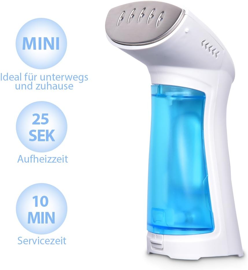 Portable Clothes Steamer - Travel Steamer for Clothes, Mini Size & Lightweight for Most Fabric - Safe with Anti Drip Design, Easy to Use for Vertical & Horizontal Ironing, Removable Brush Included
