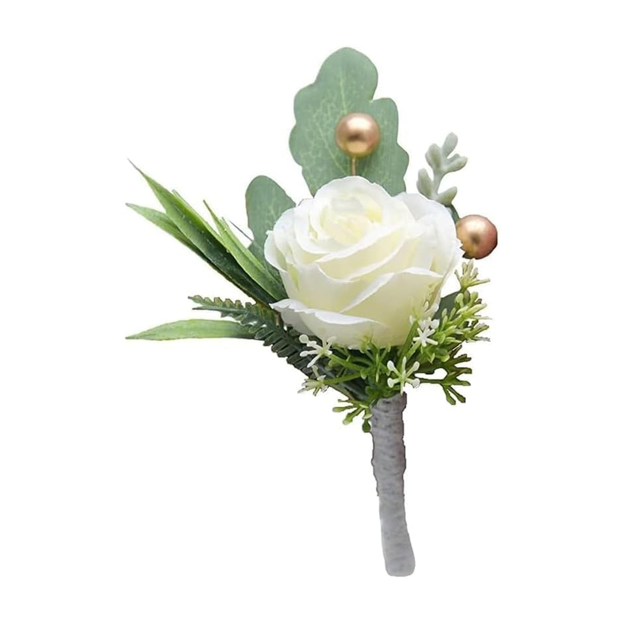 Nlinlin 1Pc Roses Boutonniere for Men Wedding, Groom Groomsman Artificial White Rose Flowers with pins for Wedding Anniversary Celebration,Party,Prom,Home Decoration Flowers