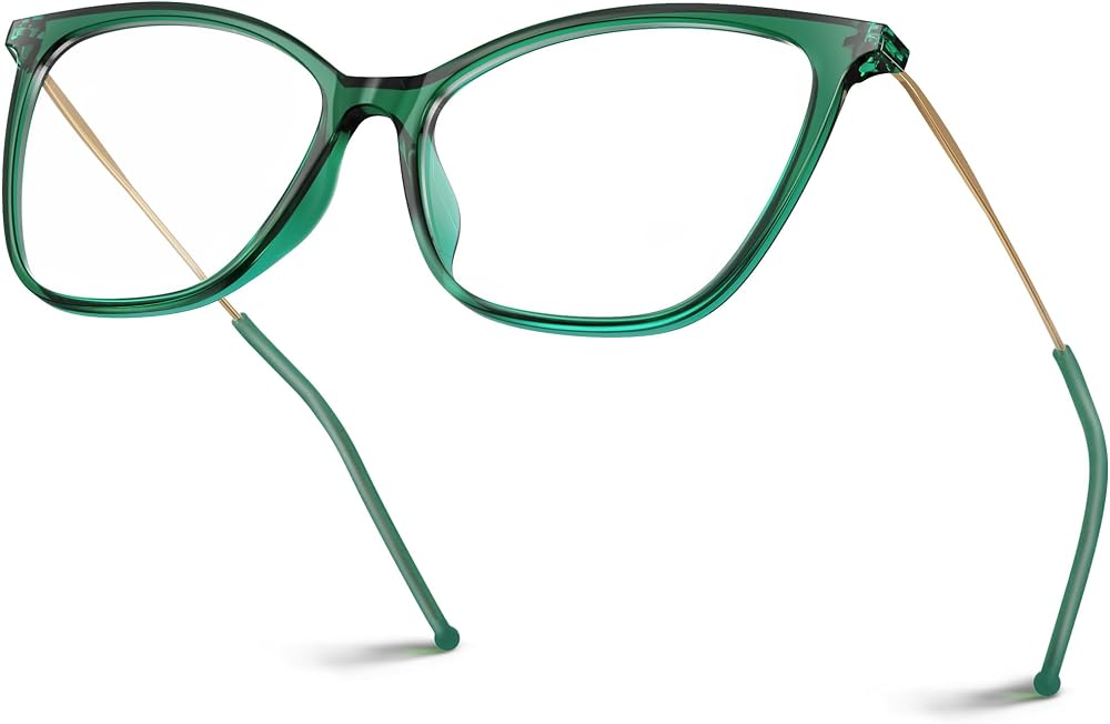 VISOONE UltraLight Anti-Slip Cat Eye Blue Light Blocking Glasses Calina | 17.5g UV400 Clear Lens Silicone Temple Tips Oversized Large Cute Eyeglasses for Women Men Metal Arm Scratch-Resistant
