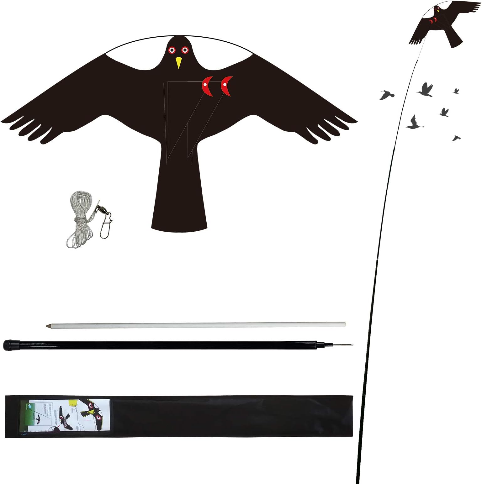 – Bird Scarer Flying Kite Crops Farm Protector Bird Hawk Flying Kite with 4m Telescopic Pole