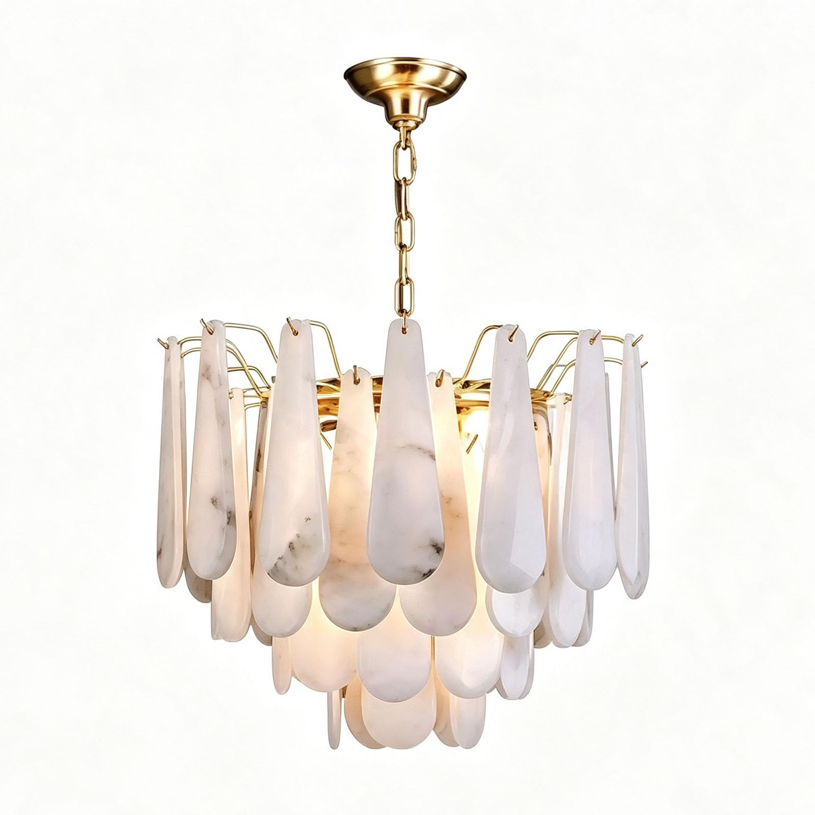 LUOYAOB White Alabaster Chandelier 6 Tier Natural Stone Pendant Light