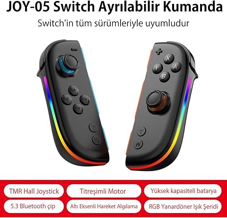 WOTOBE Nintendo Switch/Switch OLED Uyumlu RGB Joy-Con Joystick, JOY-05, Siyah-Mavi/Kırmızı
