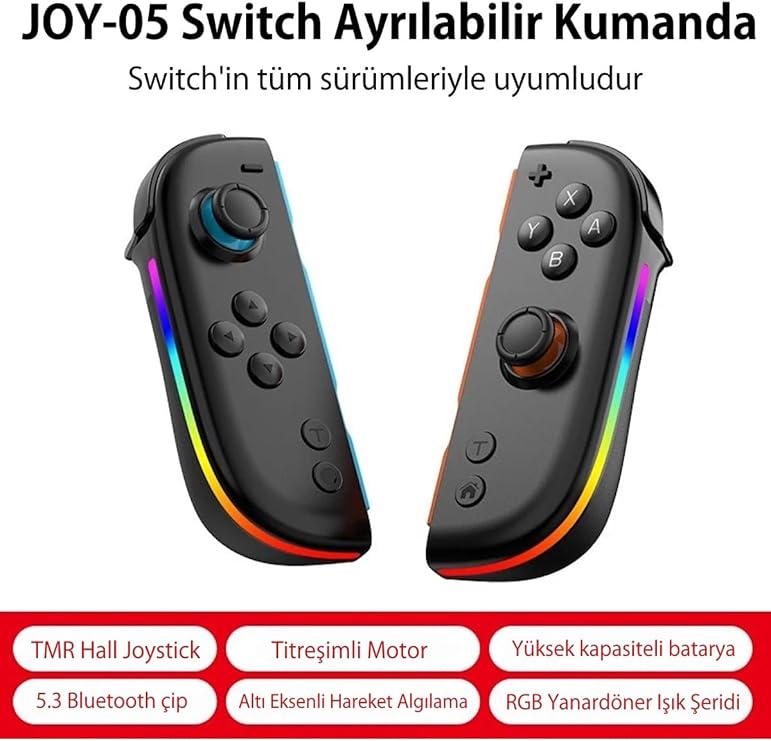 WOTOBE Nintendo Switch/Switch OLED Uyumlu RGB Joy-Con Joystick, JOY-05, Siyah-Mavi/Kırmızı