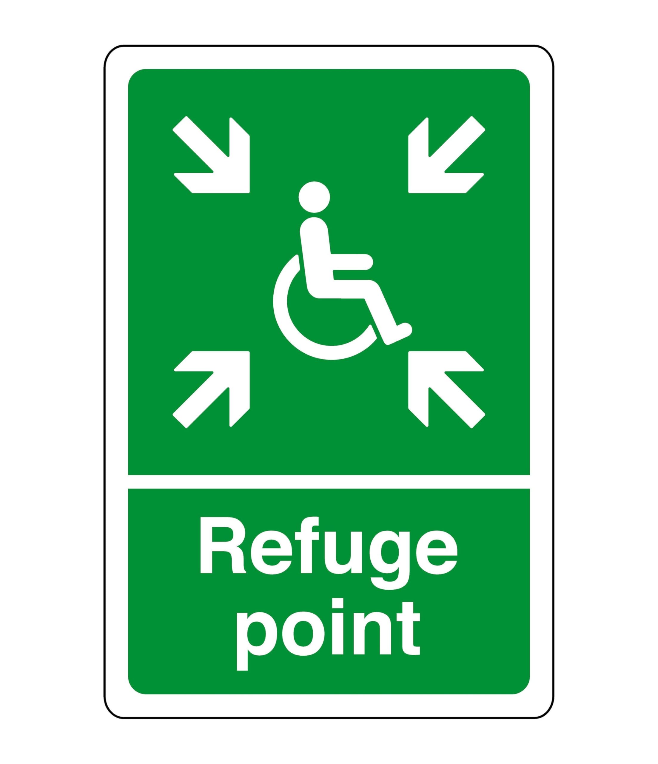 Safety First Display Ltd Green/White Safe Refuge Point - Safety Sign - Business Signs, Carpark Safety Signs - High Tack Self-Adhesive Sticker (400Mm X 300Mm) Viewing Distance Within 14M.