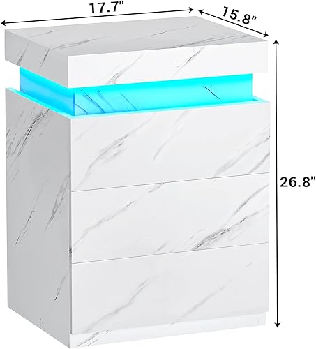 Miniatura 2 de ADORNEVE Mesita de noche con estación de carga y luces LED,Mesita de noche con tapa deslizante para dormitorio, mesita de noche con cajones, mesa