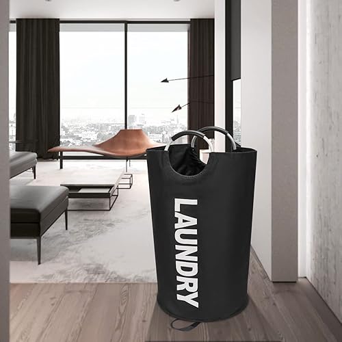 Miniatura 7 de Cesta de lavandería extragrande de 125 L, cesta de ropa alta independiente, bolsa de lavandería plegable, impermeable, con asas de aluminio