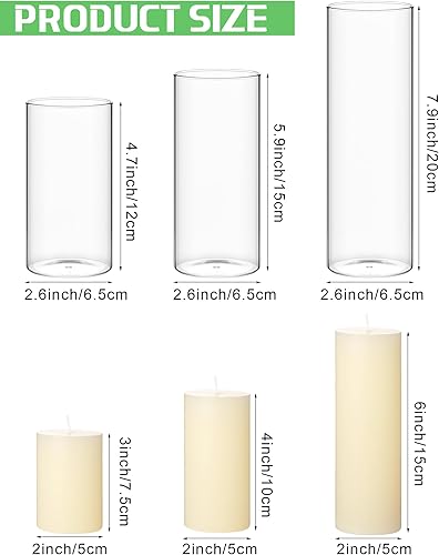 Miniatura 3 de Shihanee Juego de 6 velas de pilar con jarrones cilíndricos de vidrio, portavelas cilíndricos transparentes para velas delgadas y altas, centros de