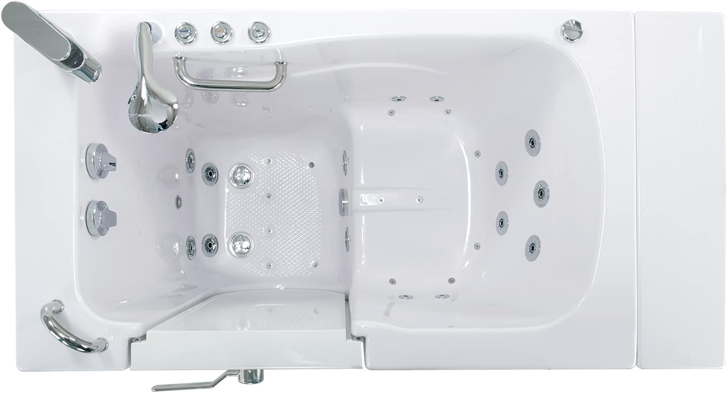 Ella Capri 30"x52" Acrylic Air and Hydro Massage and Heated Seat Walk-In Bathtub with Left Outward Swing Door, 2 Piece Fast Fill Faucet, 2" Dual Drain