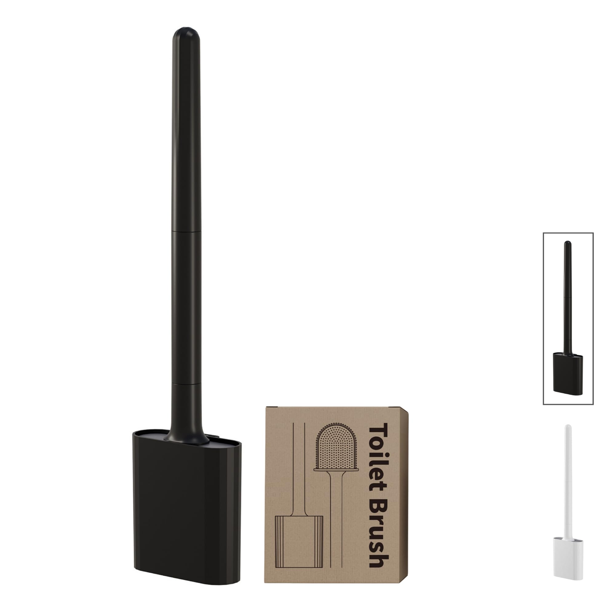 Escobilla de Baño Silicona Estándar | Cepillo Cerdas TPR Flexibles, Secado Rápido, Limpieza WC 360º | Incluye Soporte Escobillero Antigoteo, Montaje Suelo o Pared (1 ud, Negro)