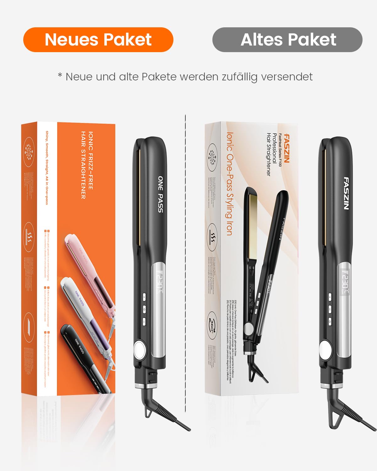 Faszin 2 in 1 Glätteisen Locken und Glätten, 20s Schnellaufheizung, Titanplatten Ionen Haarglätter für einen glatten Stil, 3D-Schwebepanel verhindert Haarziehen, mit LCD-Display, 130°C-230°C - Noir