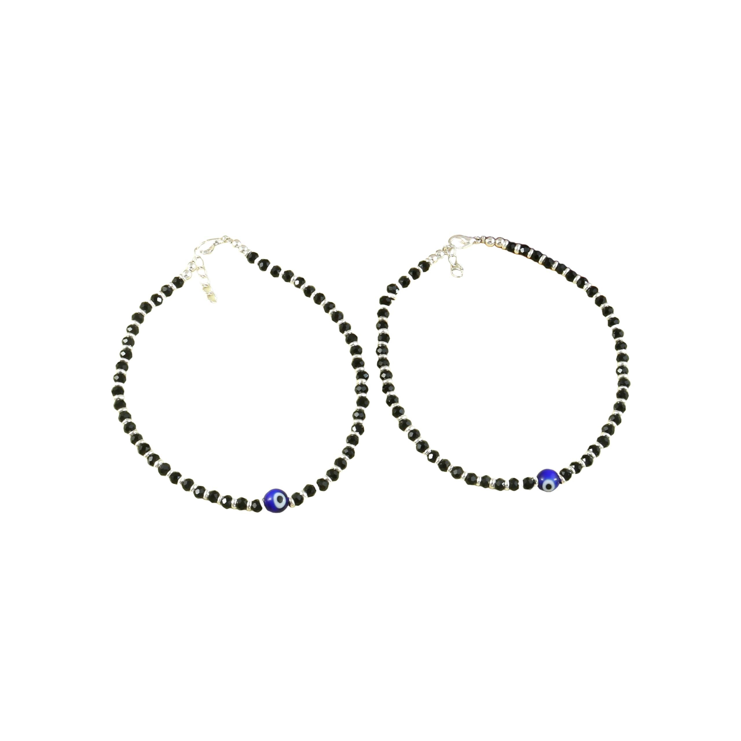 Mandi Anklet Evil Eye Nazariya Silver Plated Black Beads/crystal Adjustable Flexible Payal for Women