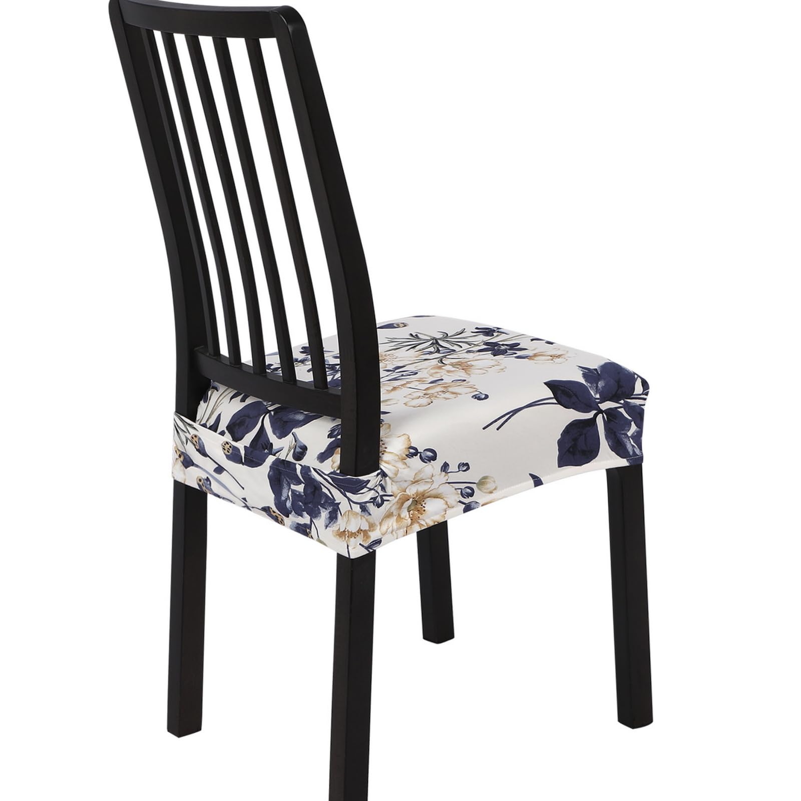 SearchI Dining Chair Seat Covers Set of 6, Rear Covered, Blue Flower