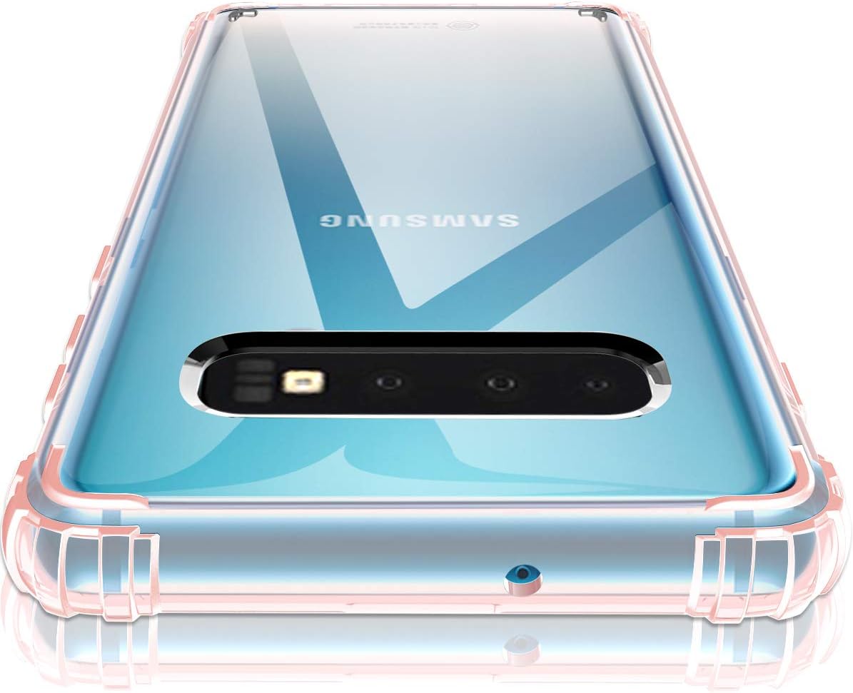 Hocase Galaxy S10 Case, Clear Hard Plastic Back Cover+Shockproof TPU Rubber Bumper Corners Hybrid Slim Protective Case for Samsung Galaxy S10 (SM-G973U) 6.1-inch 2019 - Rose Gold
