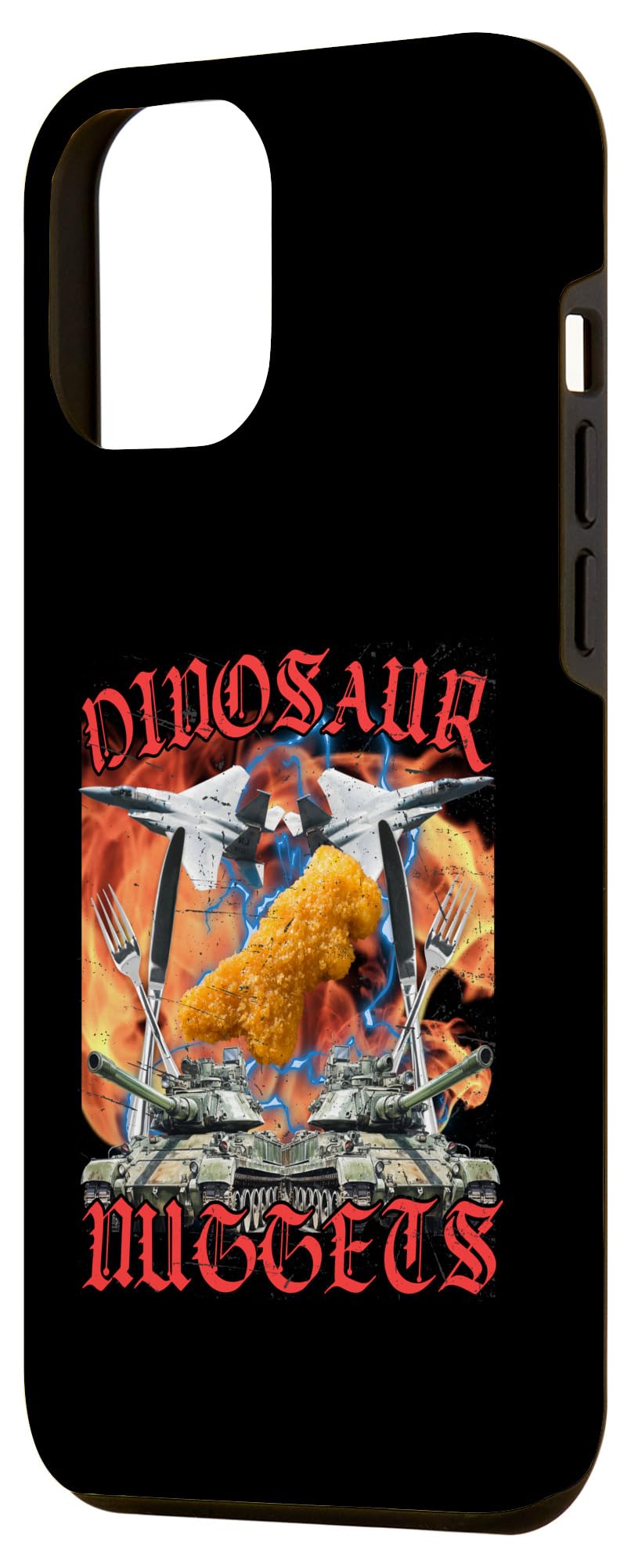iPhone 14 Plus Funny Dinosaur Chicken Nugget Bootleg Hardcore Flames Meme Case - Image 2