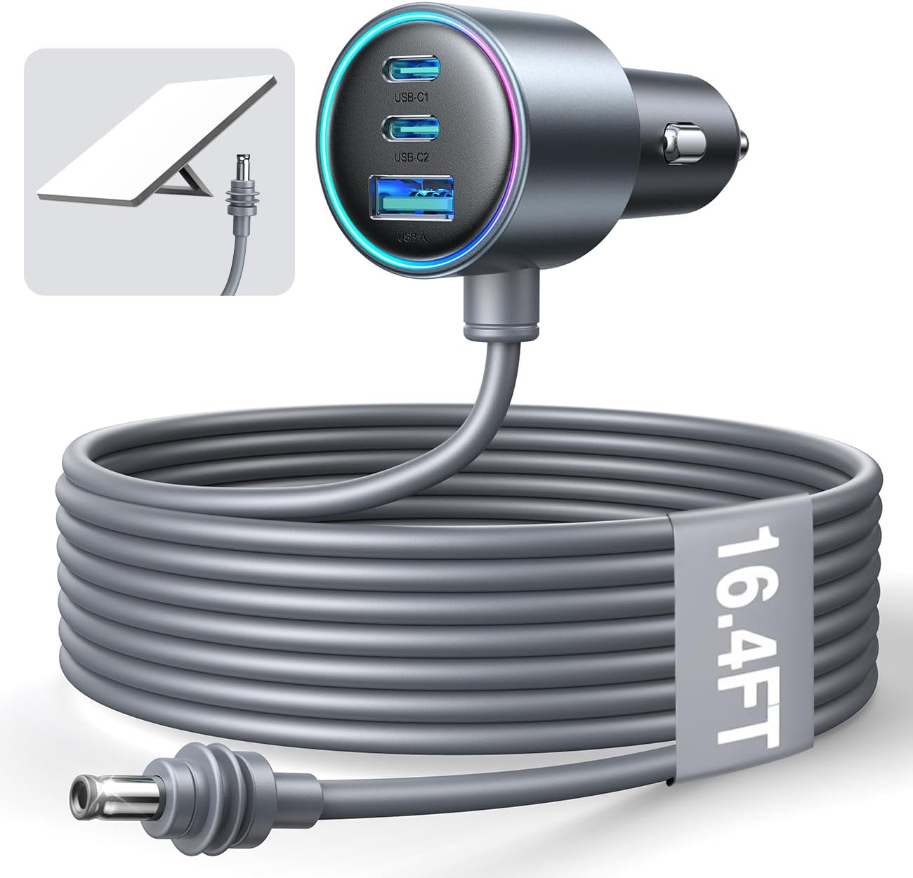 Starlink Mini Car Adapter with Waterproof Cord, Starlink Mini Accessories Car Charger [Dual PD 45W & USB-A 30W] Fast Charging Cigarette Lighter Adapter for RV, Boat, Trailer (16.4FT)