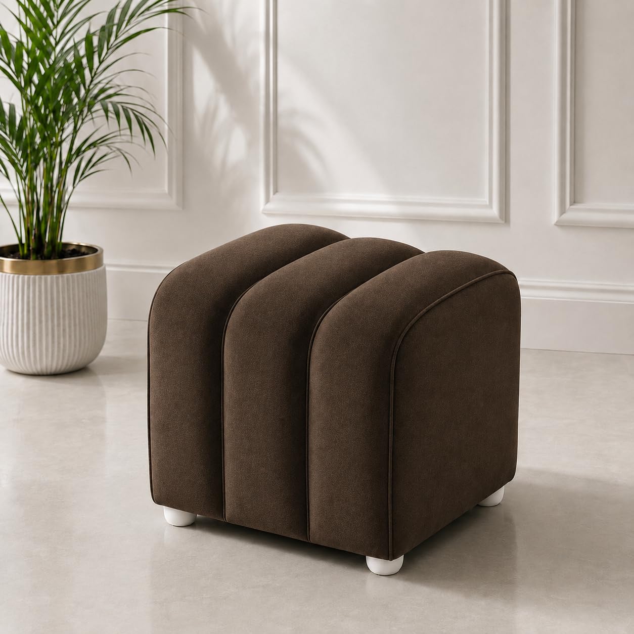 Premium Velvet Ottoman Stool | Multipurpose Footrest, Sofa Extra Seating Puffy & Mackeup Stool | for Living Room,Home & Kitchen Seating | Modern Home Decor Pouff | (Brown)-image-23