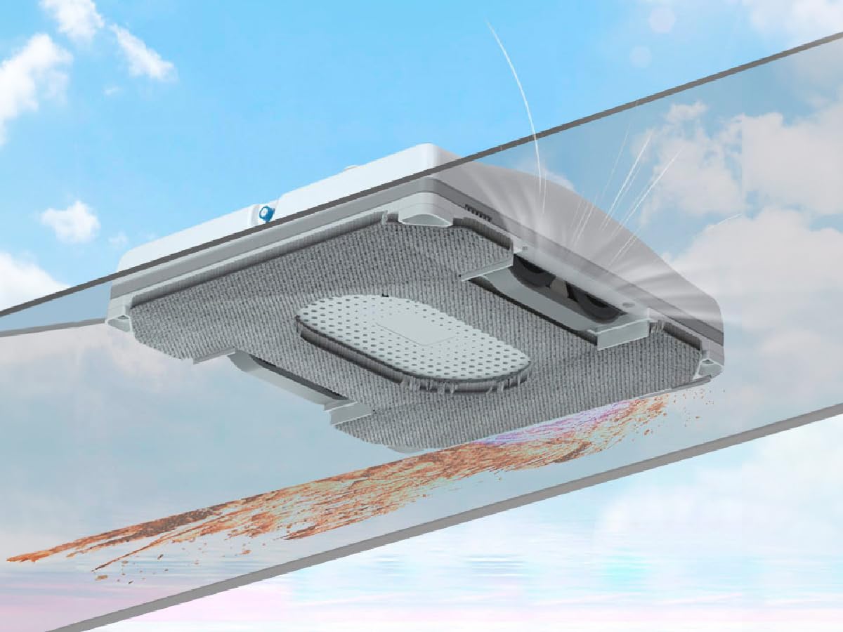HUTT W8 Fensterputzroboter mit 2-Fach Sprühsystem (80ml Tank, max 3800Pa Saugleistung, Kanten- und Hinderniserkennung, Für Glas, Fliesen, Wintergärten, Spiegel etc, Sicherungsseil, 4X Reinigungstuch)