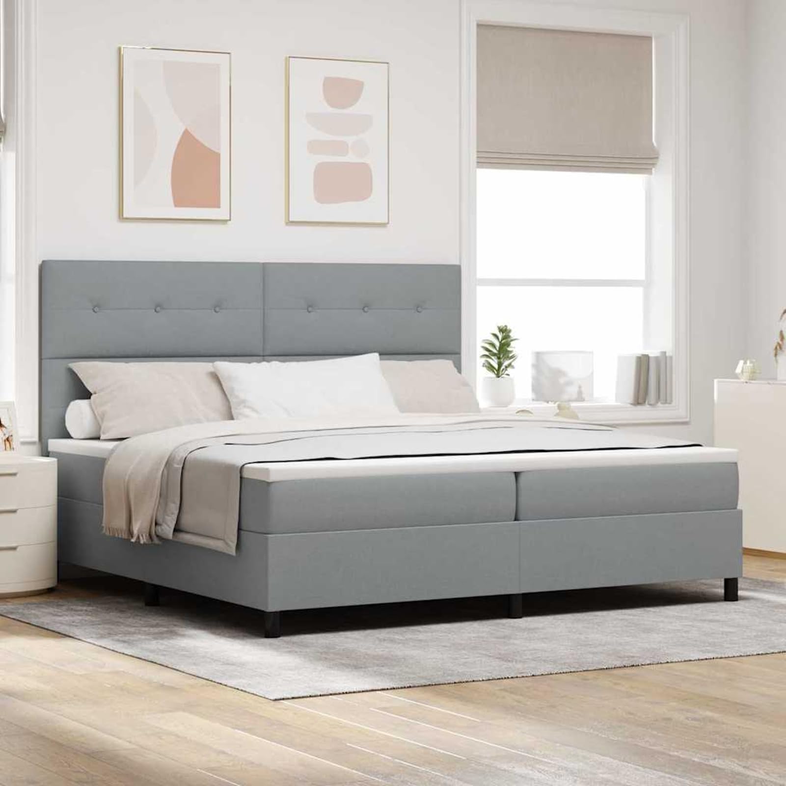Fasba Cama con Somier con Colchón y LED Gris Claro 200x200 cm Tela