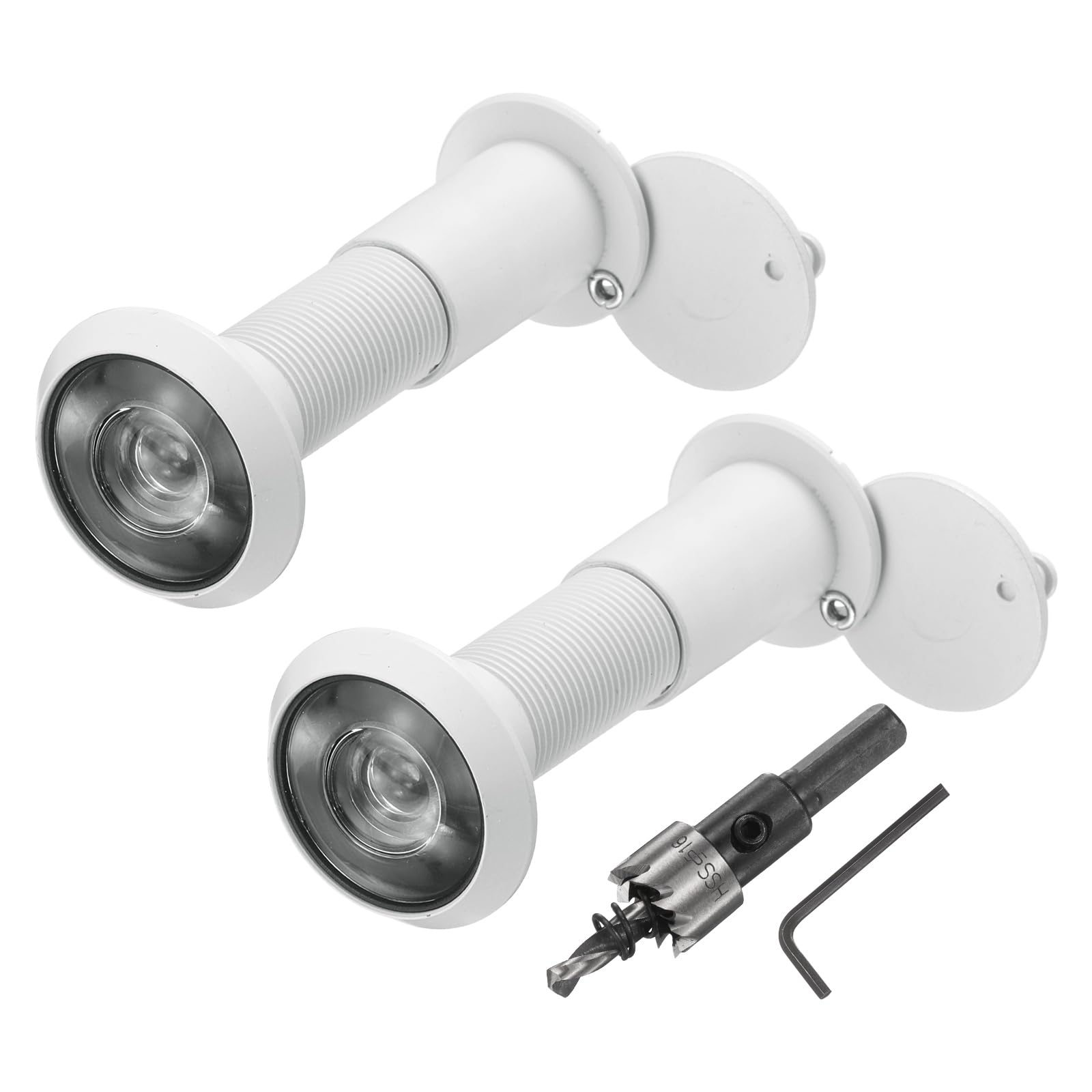 sourcing map Door Peephole, 2 Pcs Door Viewer Peephole with 1 16mm/0.63'' Drill Bit Kit Fit 1-2/5'' to 2-2/5'' Front Door 200 Degree Wide Angle Peepholes Reverse Privacy Covers, White