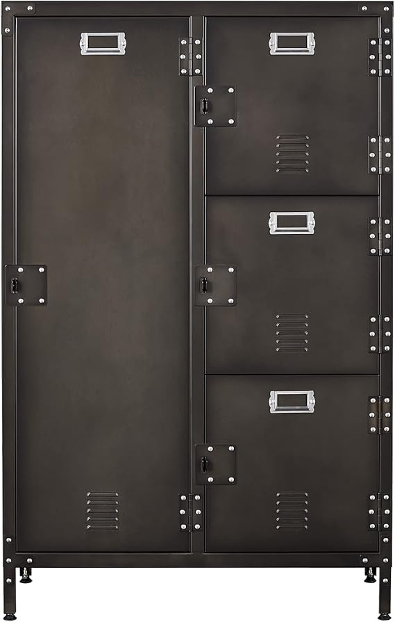 Armadio Ufficio In Metallo 2 Ante Nero 90x40x102 Cm - Con Ripiani Regolabili E Cassetti, Ideale Per Archivio - Foto 8