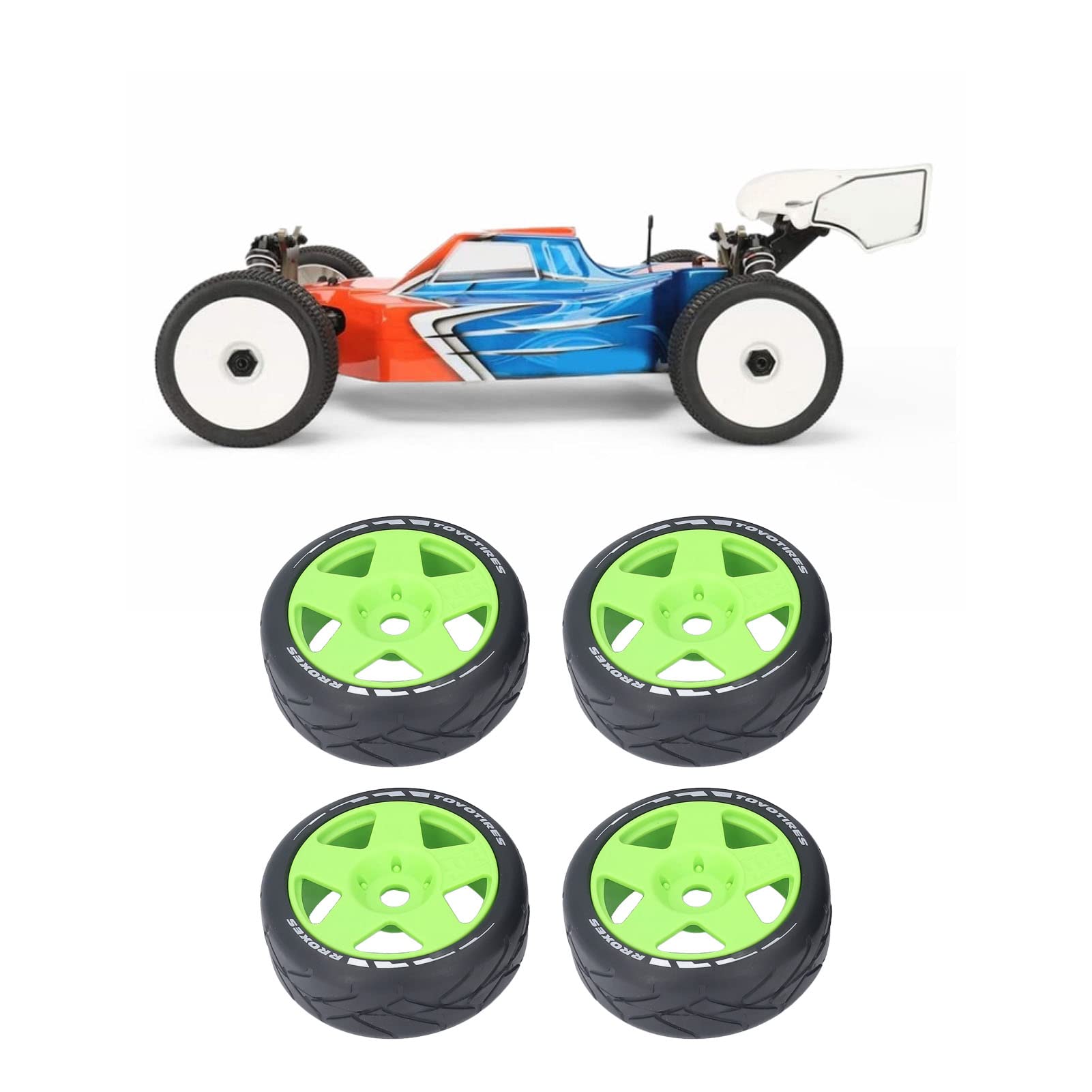Rimes de Ruedas de plástico para Carreras 1/8 RELAS RC RC con neumáticos de Goma de Agarre Fuertes 4 pcs (Verde)