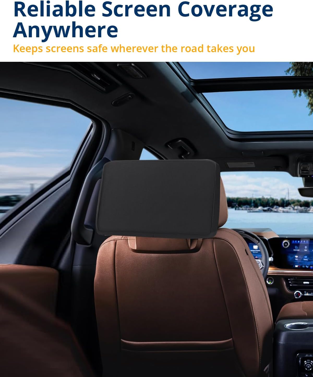 WEIGUZC 2-Pack Neoprene Protective Padded Cover for Rear Seat Entertainment Screen - for GMC Yukon/Tahoe/Suburban, Cadillac Escalade 2021-2025 2026-2mm Neoprene Dust Shield with Drawstring