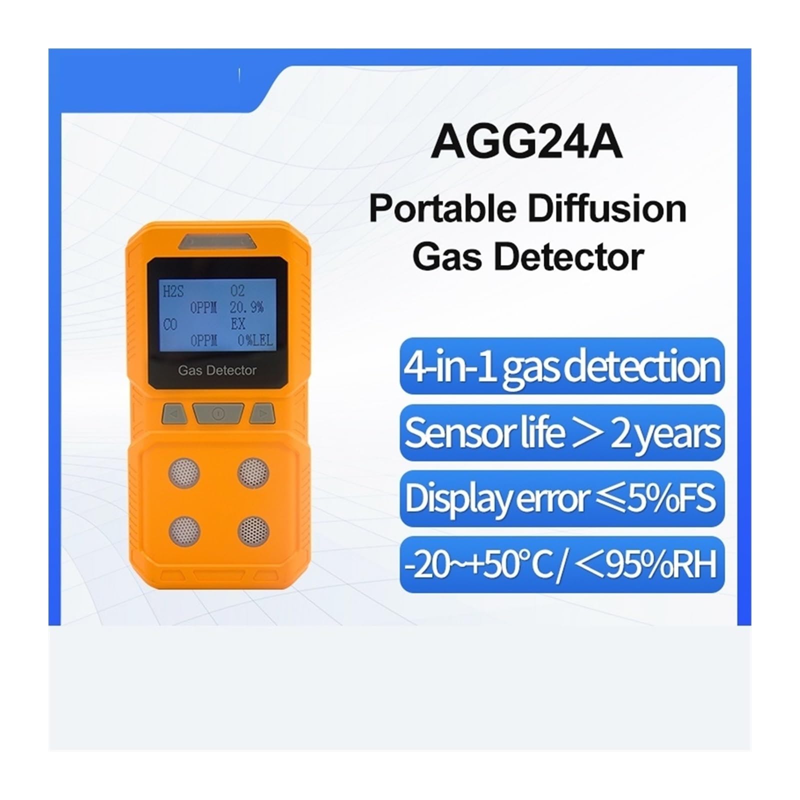 Detector de Gases, Detector de Gas difusión portátil Cuatro en uno, a Prueba explosiones, alarmas detección Gases combustibles tóxicos y peligrosos AGG24A(Diffused NO2)