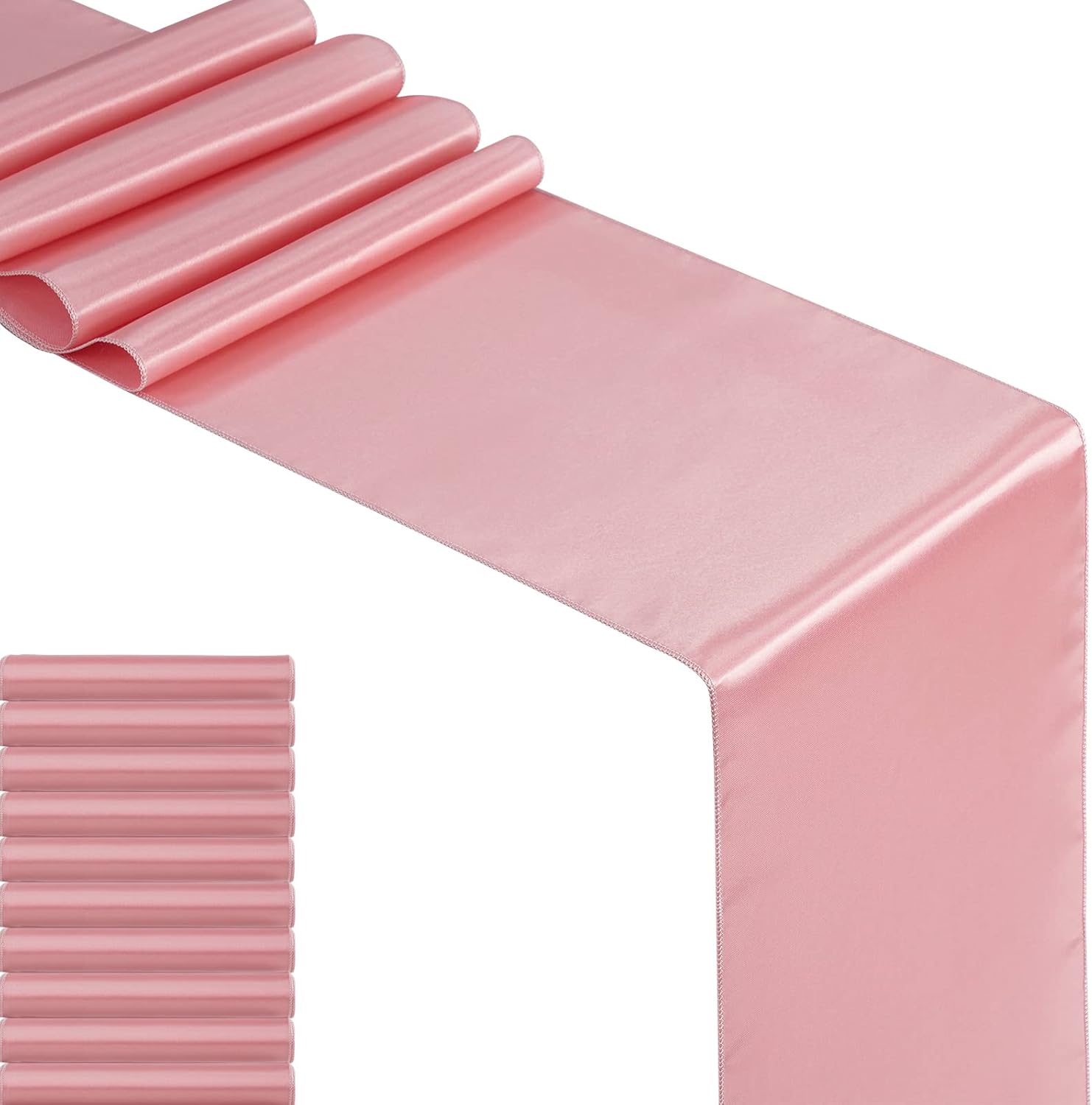 GFCC Pack of 10 Satin Table Runners 12 x 108 Inches for Summer Events, Light Pink