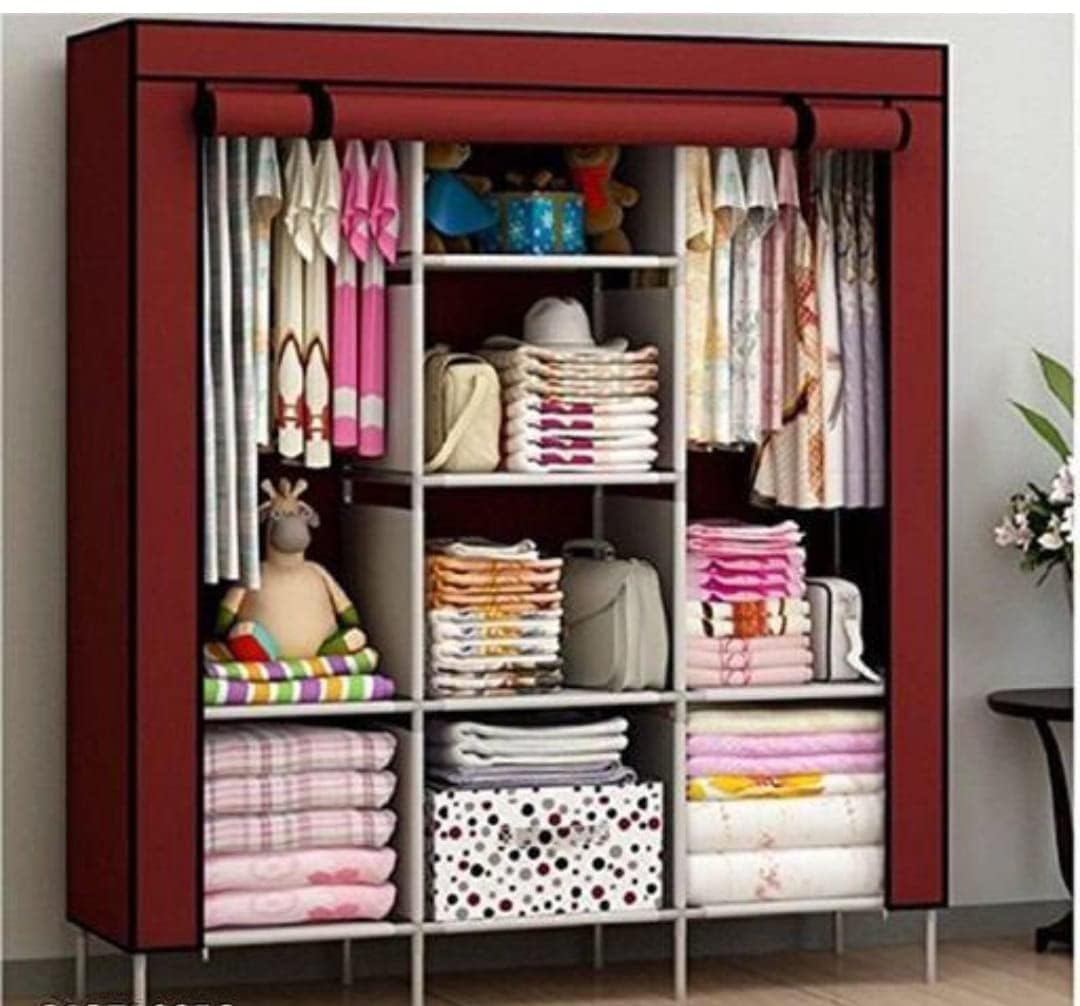 KYNE Collapsible Foldable Wardrobe 3-Door with 6+2 Shelves - almari Closet Clothes Wardrobe/Cabinet/Multipurpose Storage Rack, Fabric Organizer Portable and Durable Storage Solution for Home (Maroon) (B0D6L5WJQD) Amazon Price History, Amazon Price Tracker