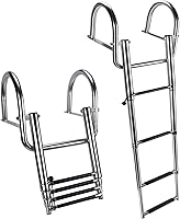 Vista 1 de Marinebaby Escalera de barco pontón de 4 escalones, escalera de acero inoxidable plegable telescópica para entrada trasera con barandilla de mano
