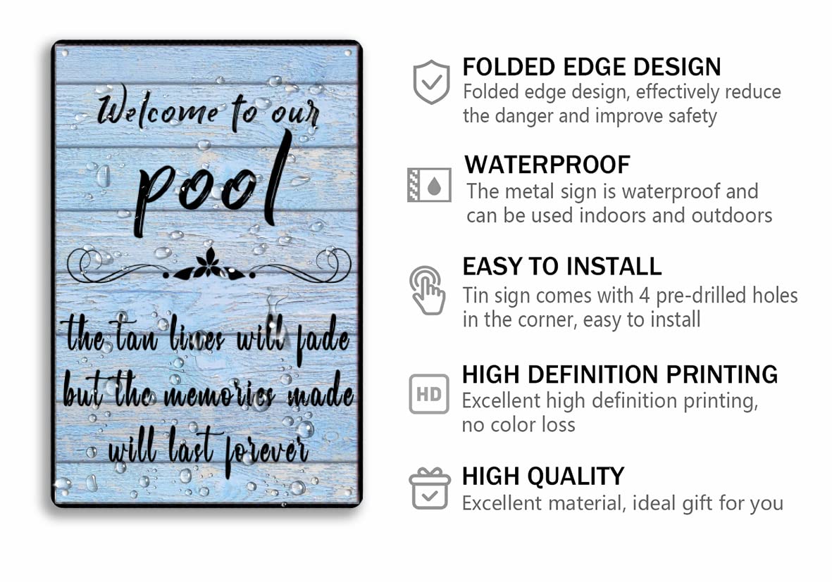 EMOHAT Targa In Metallo Divertente 20x30 Cm | Welcome To Our OOL... Don't Pee In Pools | Segnale Vintage Per Parete Con Bordi Arrotondati | Per Interni Ed Esterni