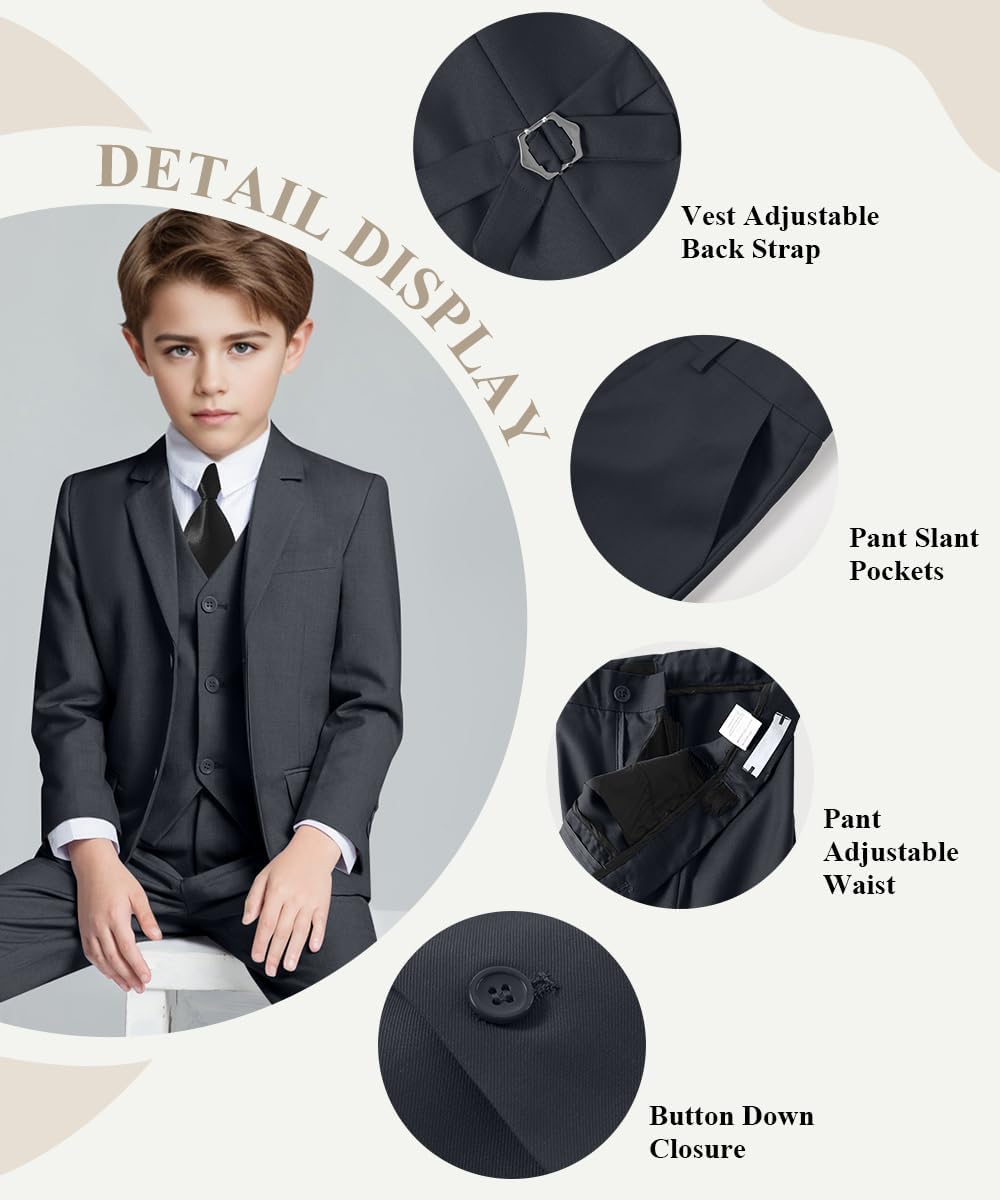 Visaccy Boys Formal Suit Slim Fit Dress Clothes Ring Bearer Outfit Tuxedo Suits,Adjustable Waist - Image 2