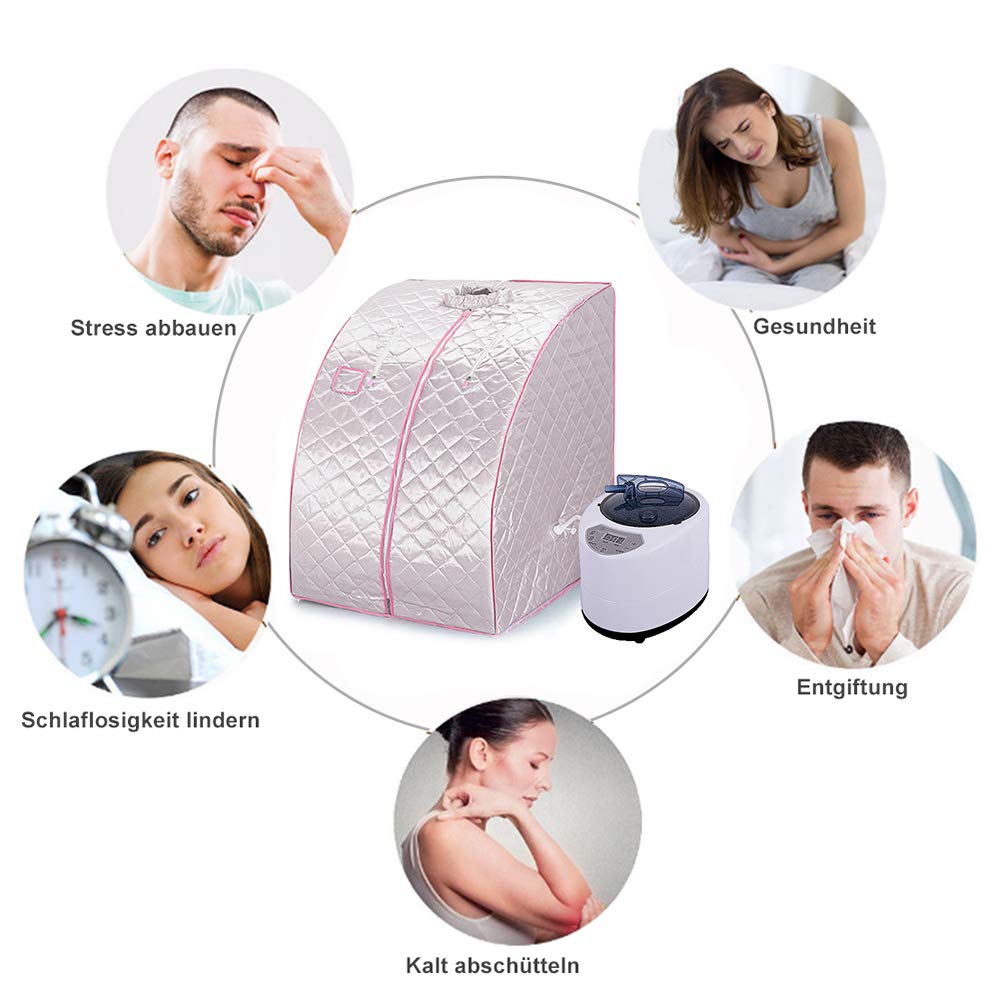 Sauna a vapore, tenda sauna spa con telecomando, sedia pieghevole, vaporiera portatile, box sauna portatile per uso domestico- 99x88x76 cm (Argento)