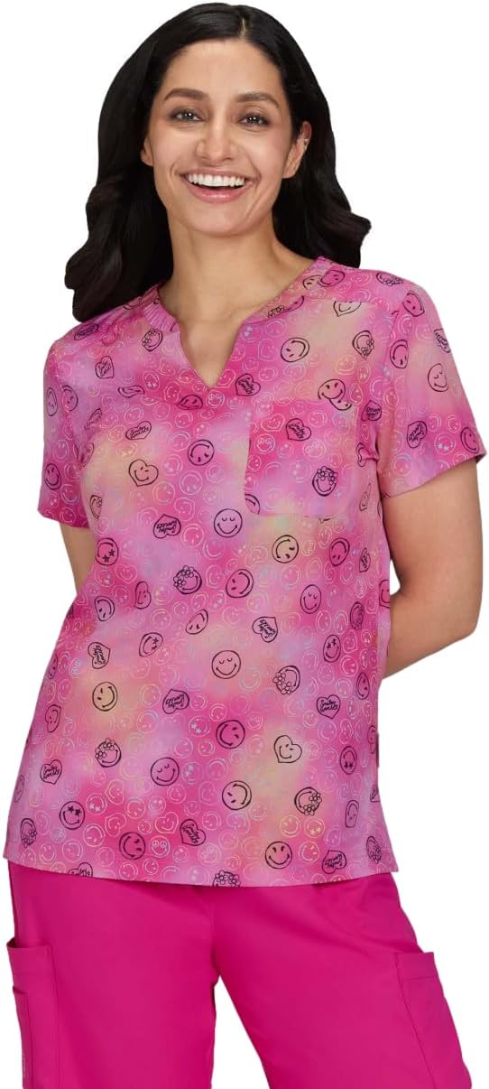 KOI | SmileyWorld Amazed Women's 1-Pocket Print Scrub Top