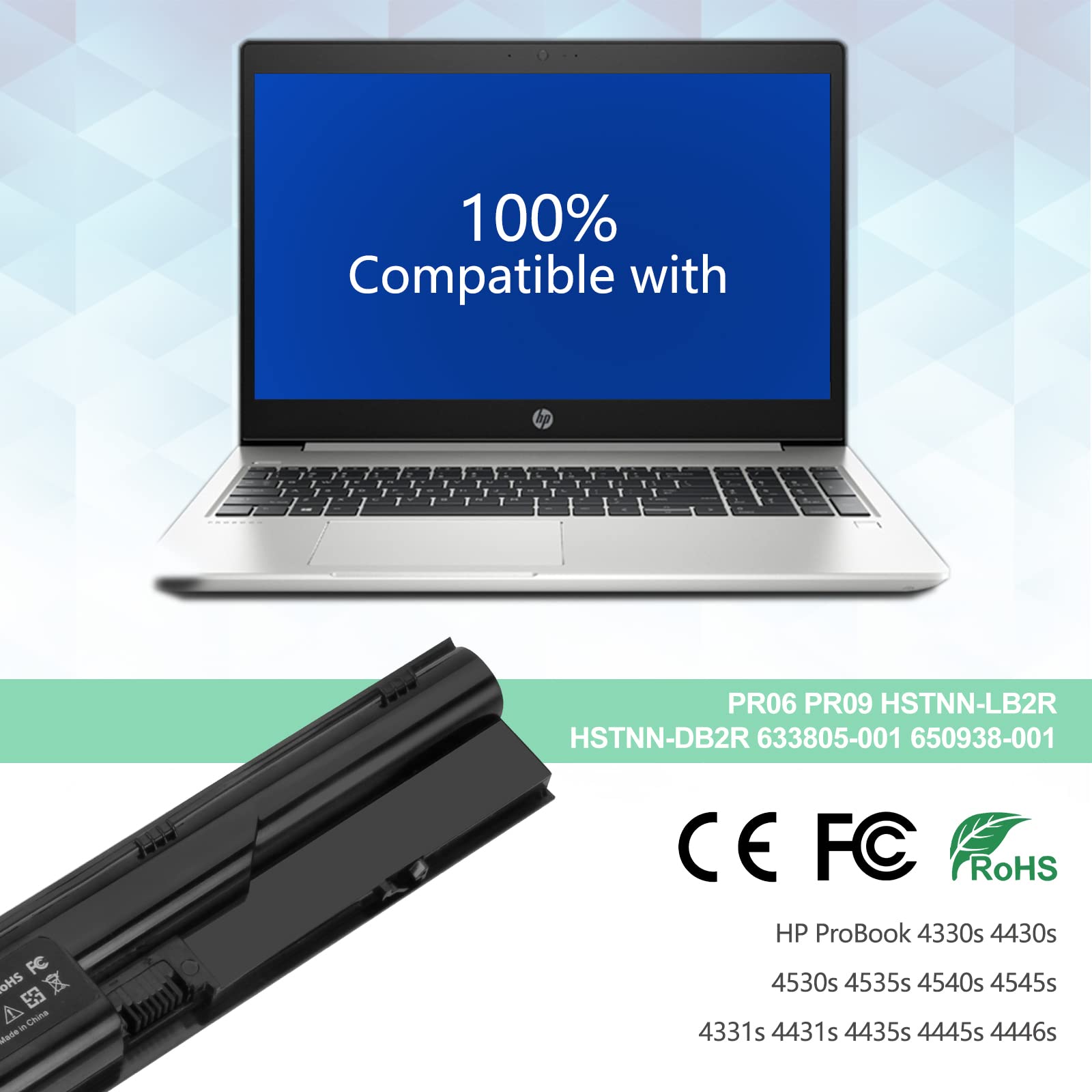 633805-001 PR06 Batteria per HP ProBook 4530s 4540s 4430s 4330s 4535s 4331s 4431s 4435s 4436s 4440s 4441s 4445s 4446s 4545s HSTNN-LB2R HSTNN-OB2R HSTNN-DB2R 11.1V 5200mAh