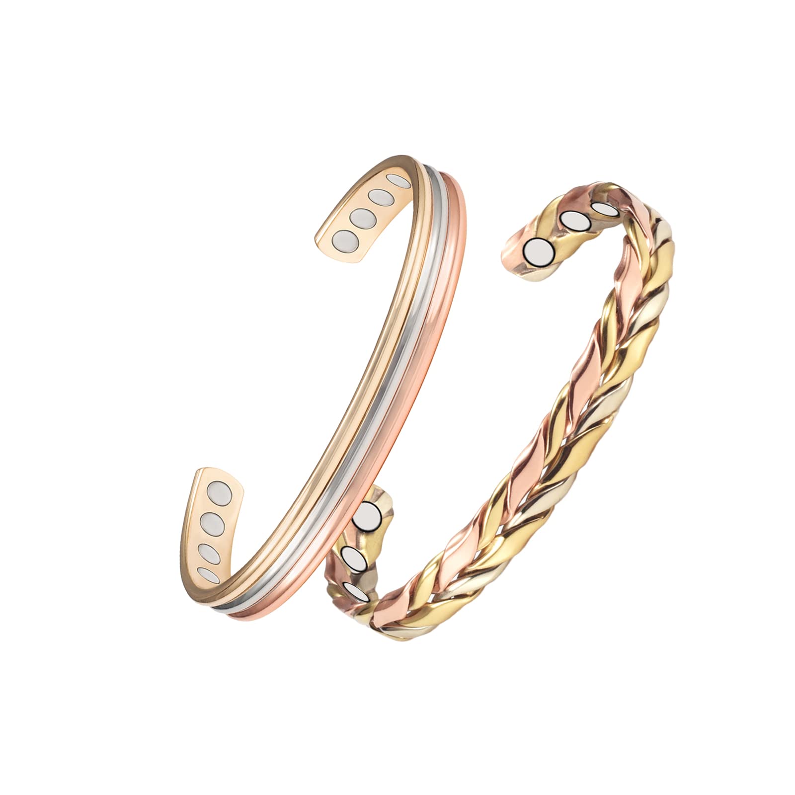 Braccialetto Intrecciato Stile Retrò Braccialetto Magnetico In Rame Puro - 8 Magneti 3500 Gauss, Design Intrecciato A Tre Toni, Regolabile Bracciale Magnetico Terapeutico