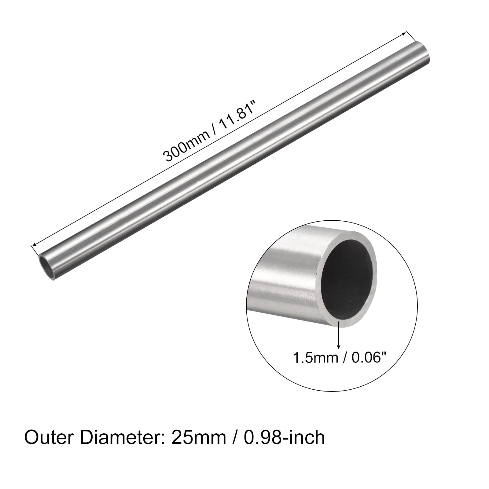 QUARKZMAN Tubo Acciaio Inox 304 30cm OD 25mm x 1,5mm Spessore Parete
