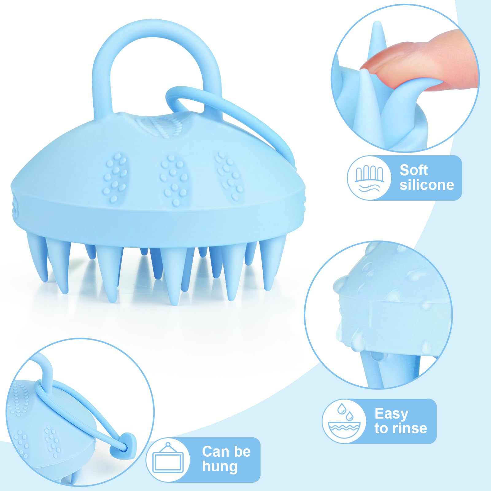 Alyvisun Scalp Massager Szczotka do szamponu, miękka silikonowa szczotka | Relaks i czystość głowy | Peeling do skóry głowy - Niebieski