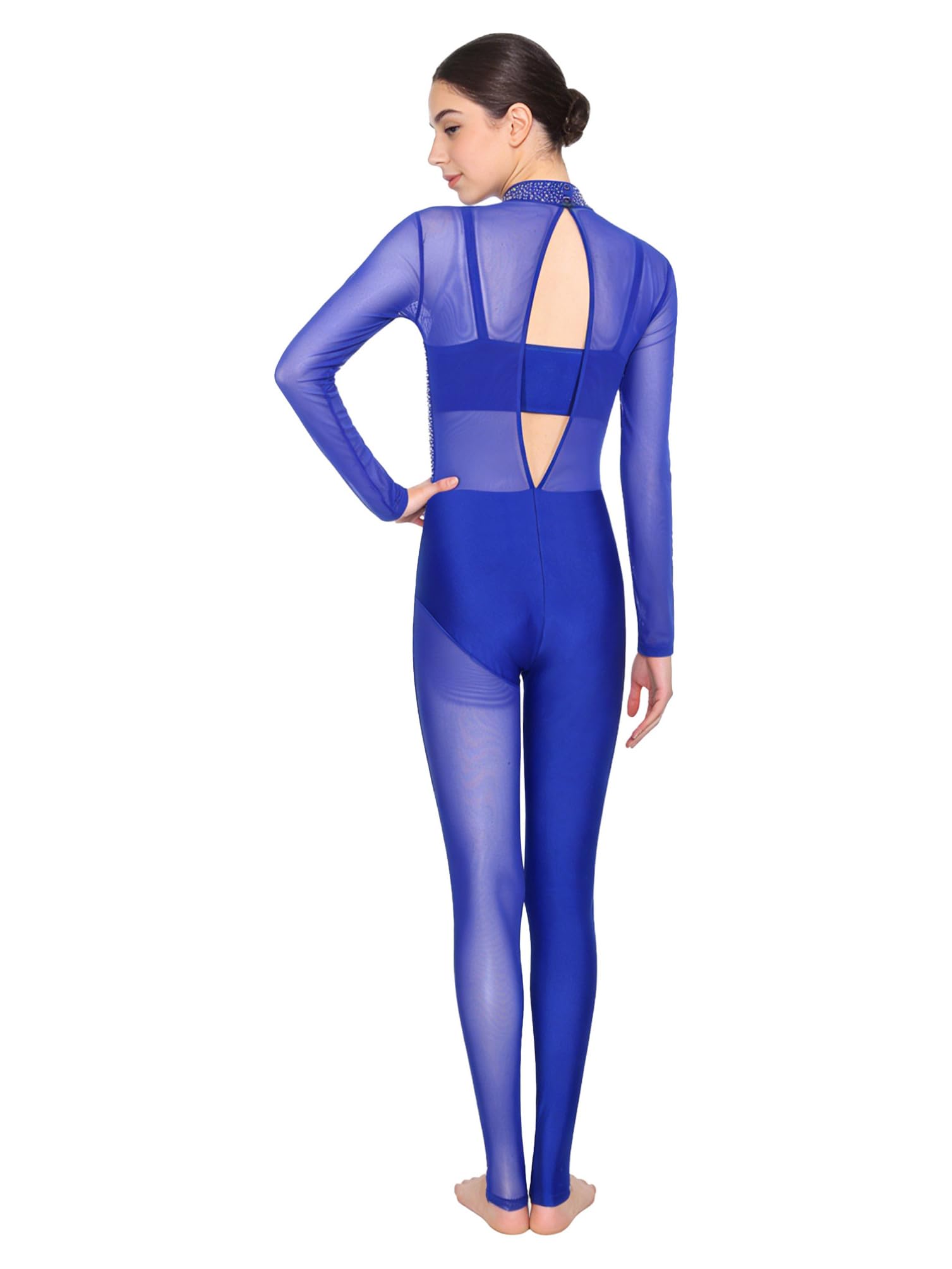 inhzoy Body Ginnastica Ritmica Donna Manica Lunga Balletto Body Danza Classica Moderna Tuta Intera da Pattinaggio Artistico con Strass Jumpsuit Tutina Dancewear