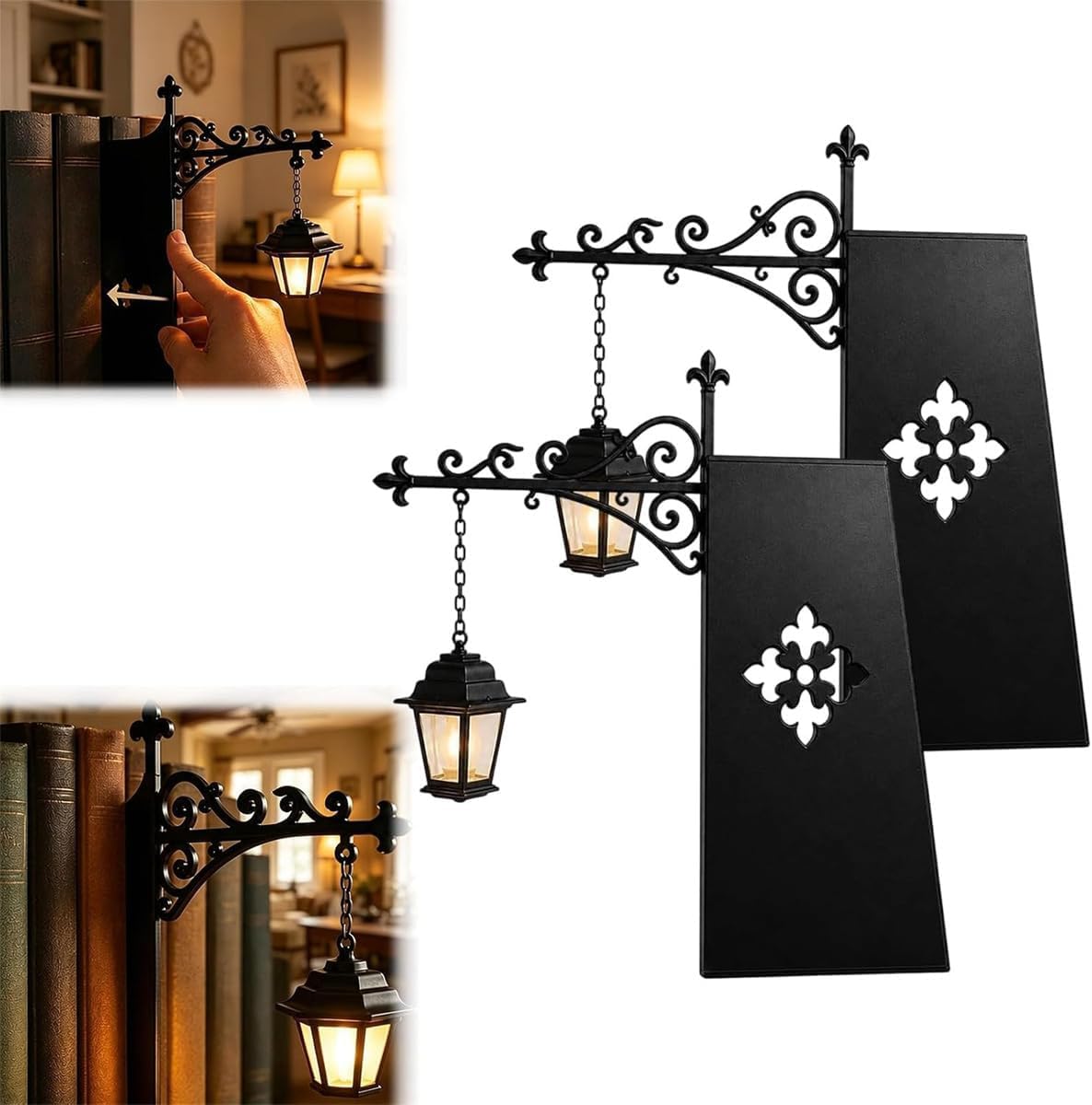 Linterna de biblioteca - iluminación decorativa para estanterías - luces de estante de libros de lectura - lámpara LED antigua para rincón de libros - esquina de lectura (2pcs)