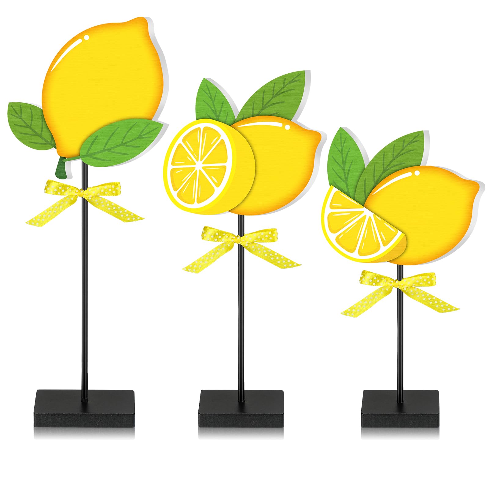 3 Pcs Summer Standing Wooden Lemon Tabletop Home Decor Lemon Wood Table Sign Rustic Wooden Tabletop Centerpiece Fresh Lemonade Tall Standing Block Decorations for Farmhouse Rustic Kitchen
