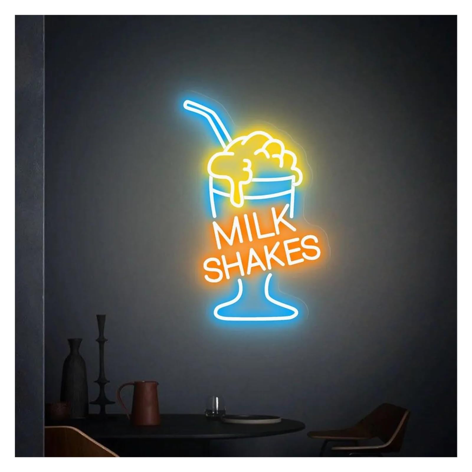 LEMST Signs Lamp Milk Shake Neon Signs USB Powered Adjustable Brightness Milkshake Neon Lights, Suitable for Wall Hanging Decor Signs(F,45cm)