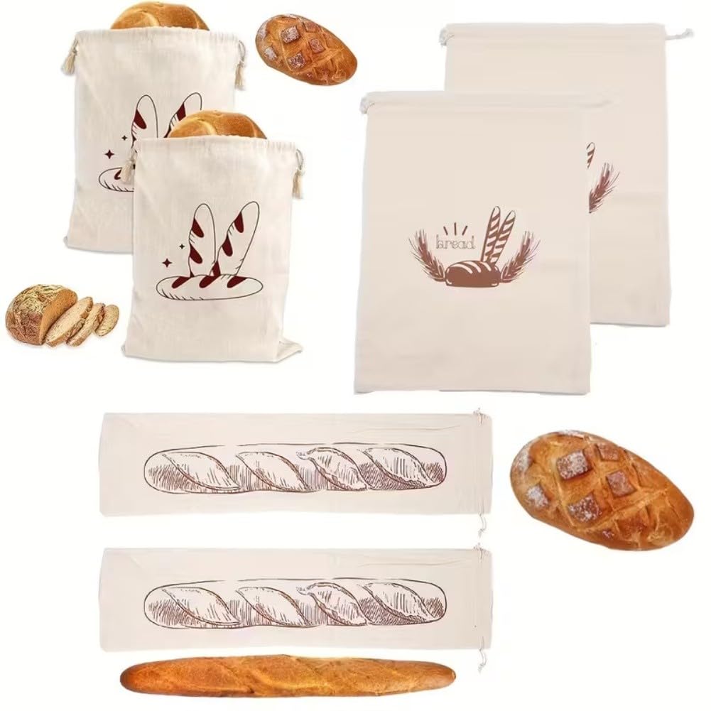 Brotaufbewahrungsbeutel aus Leinen, mit Kordelzug, wiederverwendbar, atmungsaktiv, Lebensmittelschutz, Brot, Obst, Gemüse, 4 Stück, 30 x 40 cm