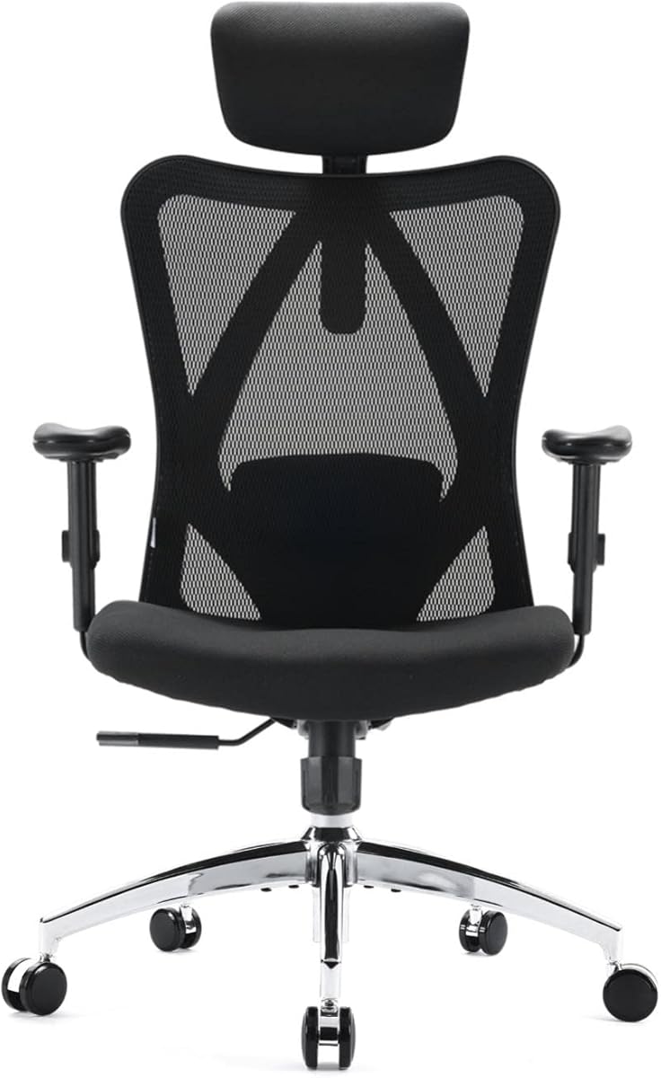 SIHOO M18 Sedia Ufficio ergonomica,Sedia scrivania, con Supporto Lombare per Poggiatesta e Bracciolo Regolabile,Schienale Alto in Rete,Portata Massima 150 kg(Nero)