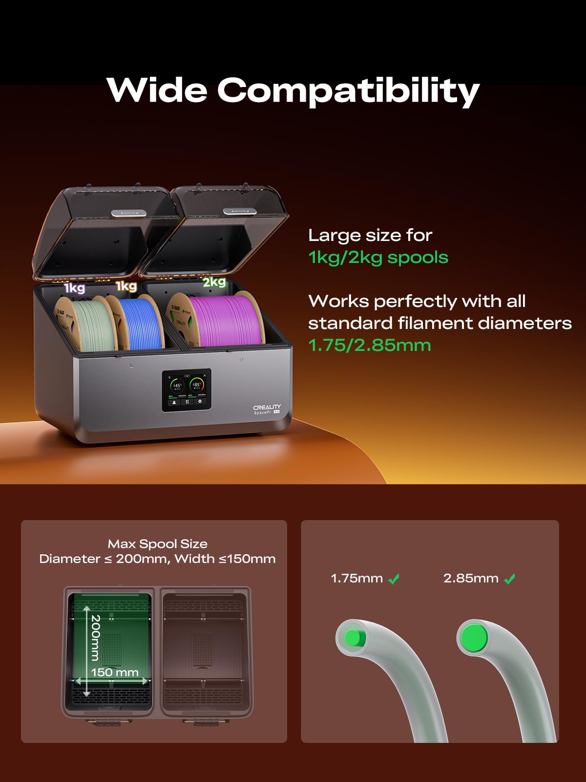 Creality Space Pi X4 suszarka filamentowa, 4 rolki filamentu do drukarki 3D, podwójna komora grzewcza do 85°C, szybkie suszenie i przechowywanie na sucho do PLA, PETG, TPU, ABS, ASA, nylonu, PVA PC